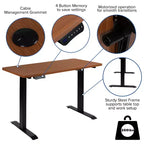Scrivania elettrica regolabile in altezza, Mogano/Nero, Postazione singola, 122 cm L x 61 cm P