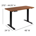 Scrivania elettrica regolabile in altezza, Mogano/Nero, Postazione singola, 122 cm L x 61 cm P