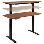 Scrivania elettrica regolabile in altezza, Mogano/Nero, Postazione singola, 122 cm L x 61 cm P