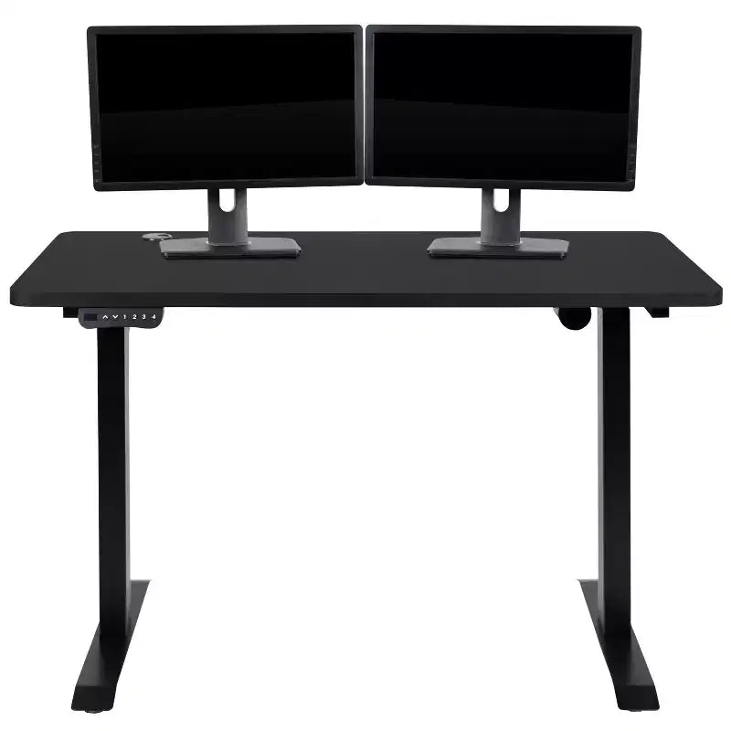 Scrivania elettrica regolabile in altezza, Mogano/Nero, Postazione singola, 122 cm L x 61 cm P
