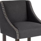 Sgabello da bancone in Leathersoft nero/antracite/grigio chiaro e tessuto, struttura in legno, finiture con borchie, 1 posto