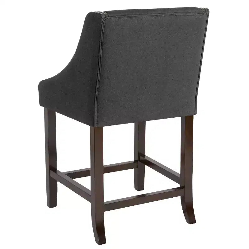 Sgabello da bancone in Leathersoft nero/antracite/grigio chiaro e tessuto, struttura in legno, finiture con borchie, 1 posto