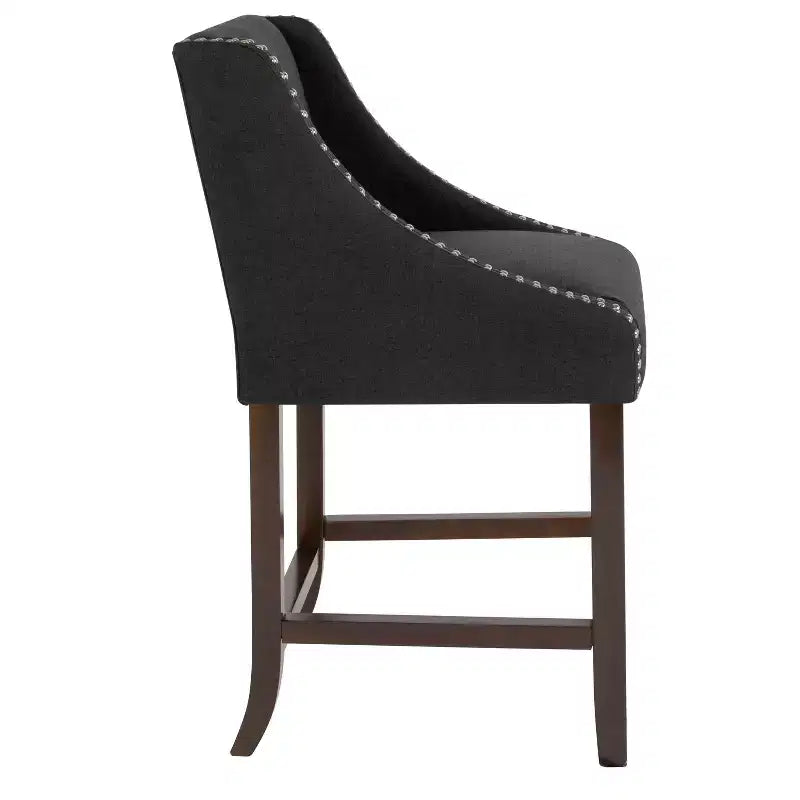 Sgabello da bancone in Leathersoft nero/antracite/grigio chiaro e tessuto, struttura in legno, finiture con borchie, 1 posto