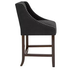 Sgabello da bancone in Leathersoft nero/antracite/grigio chiaro e tessuto, struttura in legno, finiture con borchie, 1 posto