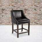 Sgabello da bancone in Leathersoft nero/antracite/grigio chiaro e tessuto, struttura in legno, finiture con borchie, 1 posto