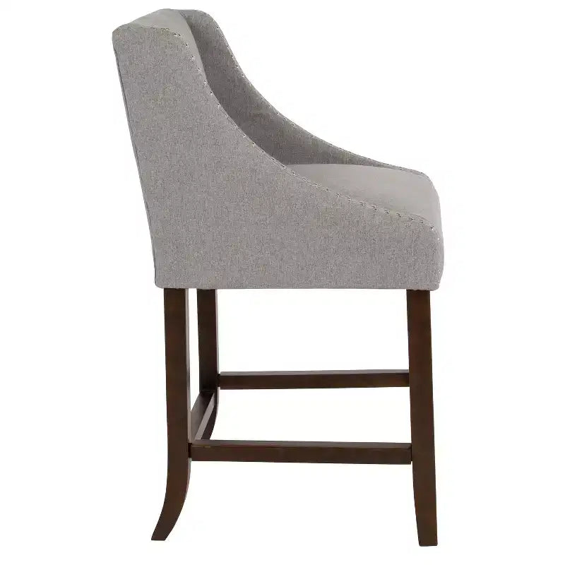 Sgabello da bancone in Leathersoft nero/antracite/grigio chiaro e tessuto, struttura in legno, finiture con borchie, 1 posto