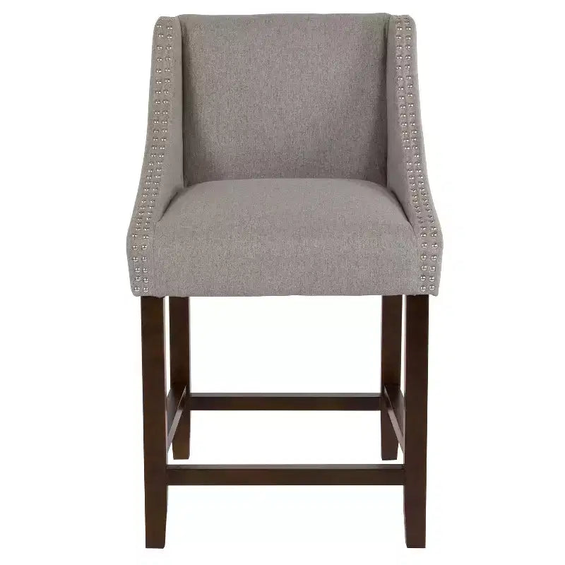 Sgabello da bancone in Leathersoft nero/antracite/grigio chiaro e tessuto, struttura in legno, finiture con borchie, 1 posto