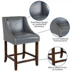 Sgabello da bancone in Leathersoft nero/antracite/grigio chiaro e tessuto, struttura in legno, finiture con borchie, 1 posto