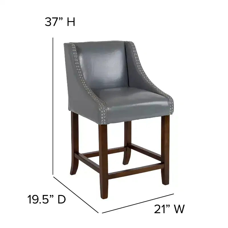 Sgabello da bancone in Leathersoft nero/antracite/grigio chiaro e tessuto, struttura in legno, finiture con borchie, 1 posto