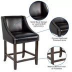 Sgabello da bancone in Leathersoft nero/antracite/grigio chiaro e tessuto, struttura in legno, finiture con borchie, 1 posto