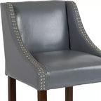Sgabello da bancone in Leathersoft nero/antracite/grigio chiaro e tessuto, struttura in legno, finiture con borchie, 1 posto