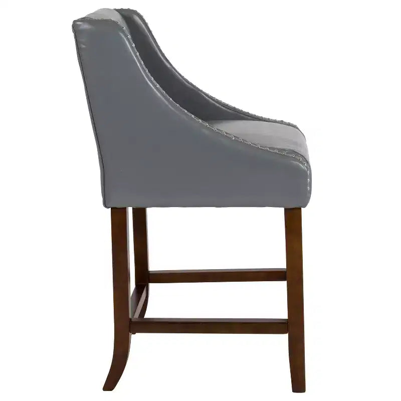 Sgabello da bancone in Leathersoft nero/antracite/grigio chiaro e tessuto, struttura in legno, finiture con borchie, 1 posto
