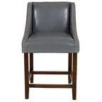 Sgabello da bancone in Leathersoft nero/antracite/grigio chiaro e tessuto, struttura in legno, finiture con borchie, 1 posto
