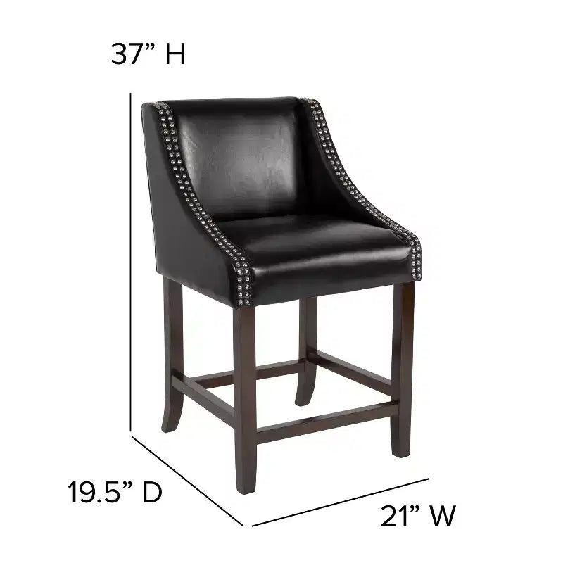 Sgabello da bancone in Leathersoft nero/antracite/grigio chiaro e tessuto, struttura in legno, finiture con borchie, 1 posto