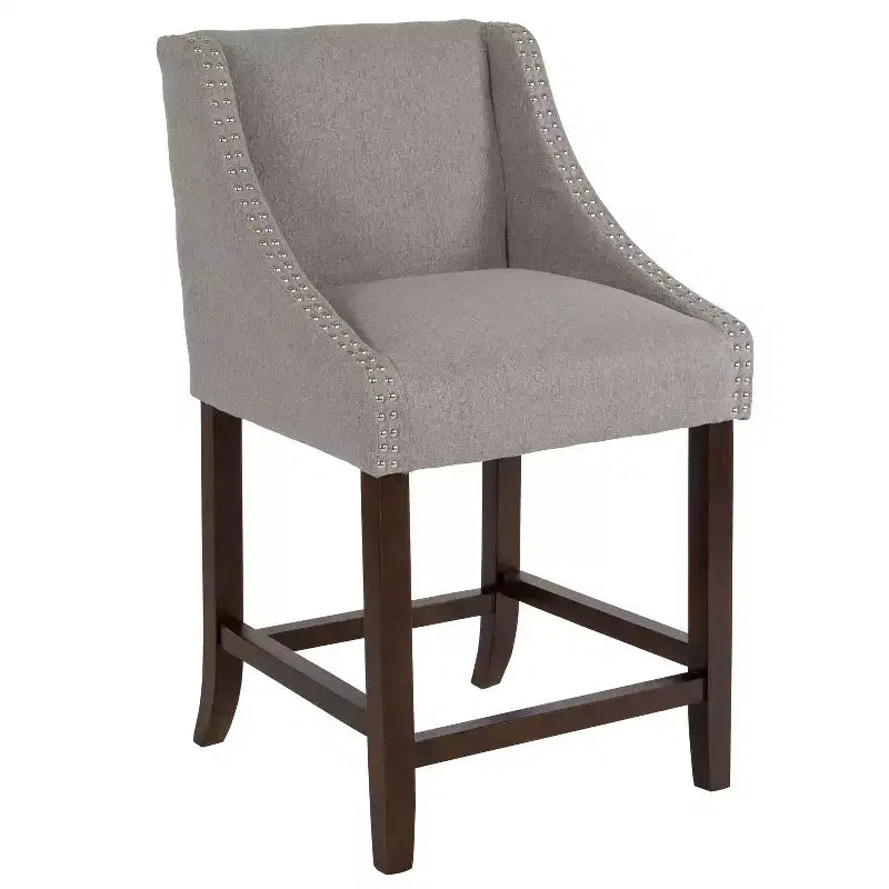 Sgabello da bancone in Leathersoft nero/antracite/grigio chiaro e tessuto, struttura in legno, finiture con borchie, 1 posto