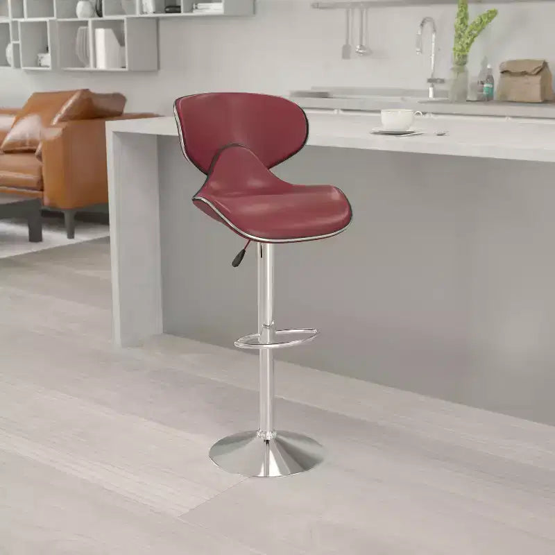 Flash Furniture Sgabello da bar contemporaneo accogliente con schienale medio in vinile, altezza regolabile e base cromata