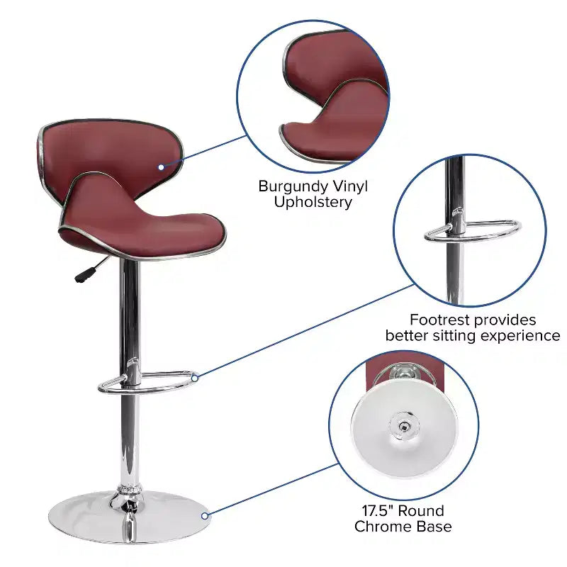 Flash Furniture Sgabello da bar contemporaneo accogliente con schienale medio in vinile, altezza regolabile e base cromata