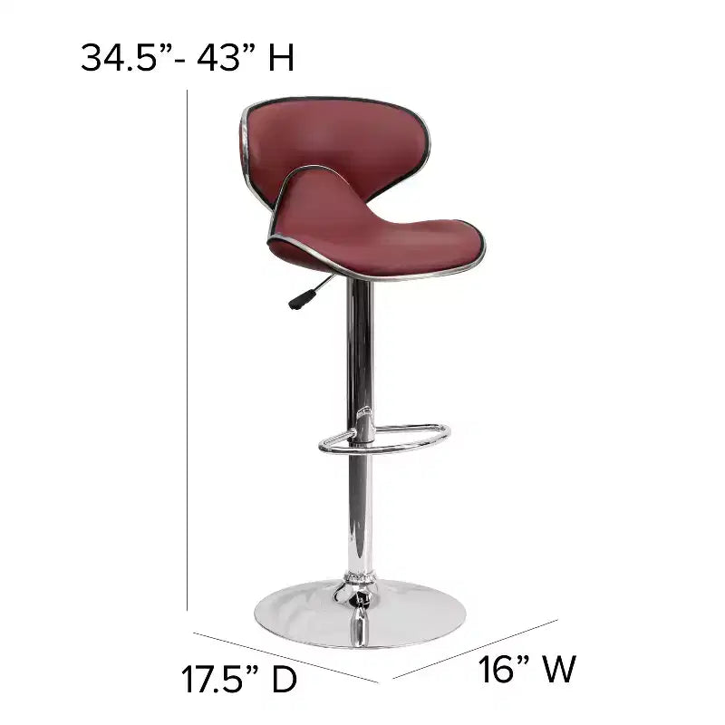 Flash Furniture Sgabello da bar contemporaneo accogliente con schienale medio in vinile, altezza regolabile e base cromata
