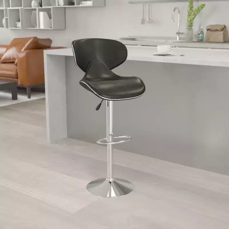 Flash Furniture Sgabello da bar contemporaneo accogliente con schienale medio in vinile, altezza regolabile e base cromata