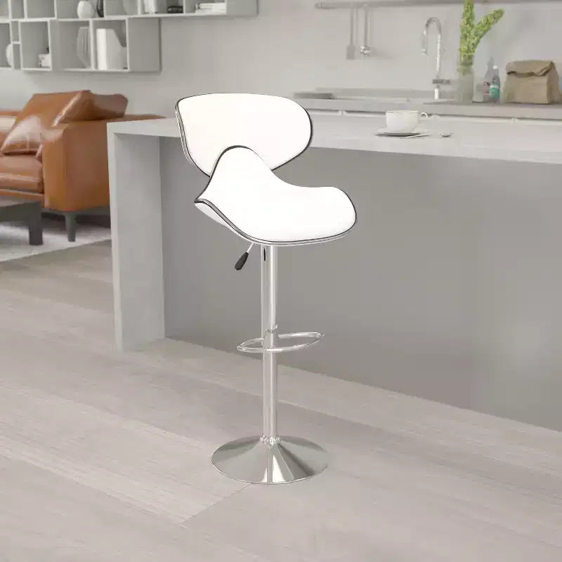 Flash Furniture Sgabello da bar contemporaneo accogliente con schienale medio in vinile, altezza regolabile e base cromata