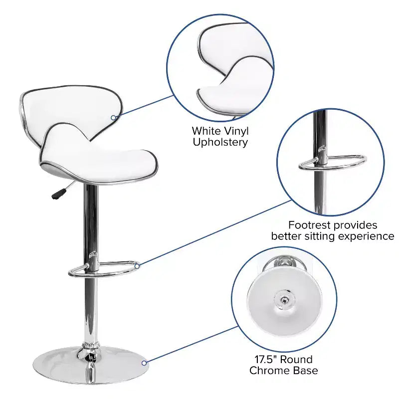 Flash Furniture Sgabello da bar contemporaneo accogliente con schienale medio in vinile, altezza regolabile e base cromata