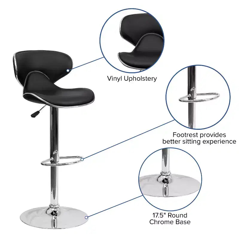 Flash Furniture Sgabello da bar contemporaneo accogliente con schienale medio in vinile, altezza regolabile e base cromata