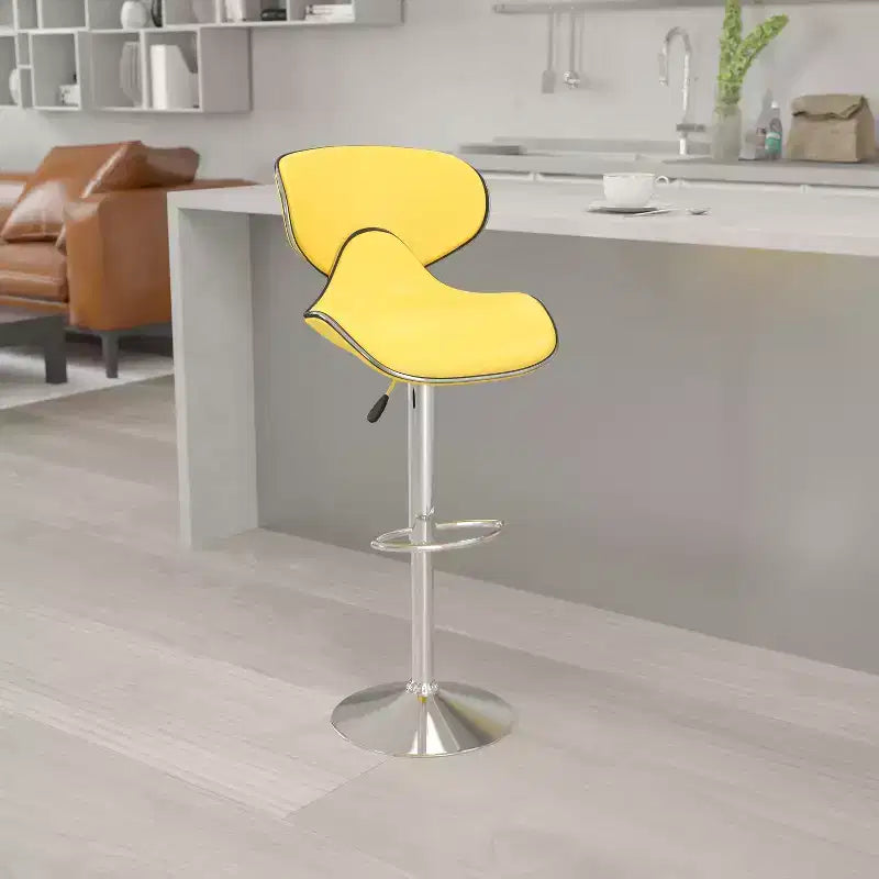 Flash Furniture Sgabello da bar contemporaneo accogliente con schienale medio in vinile, altezza regolabile e base cromata