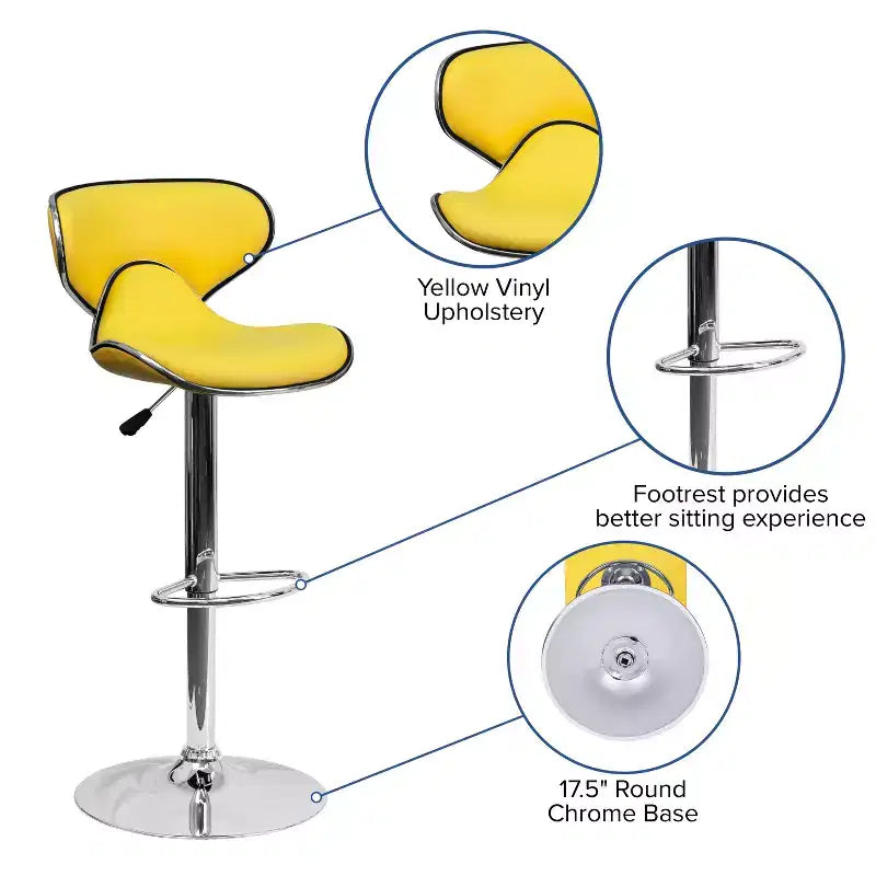 Flash Furniture Sgabello da bar contemporaneo accogliente con schienale medio in vinile, altezza regolabile e base cromata