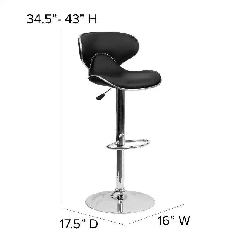 Flash Furniture Sgabello da bar contemporaneo accogliente con schienale medio in vinile, altezza regolabile e base cromata