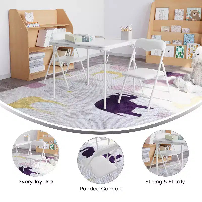 Set Tavolo e Sedie Pieghevoli per Bambini 3 Pezzi – Nero / Blu / Beige / Bianco, Posti a sedere per 2