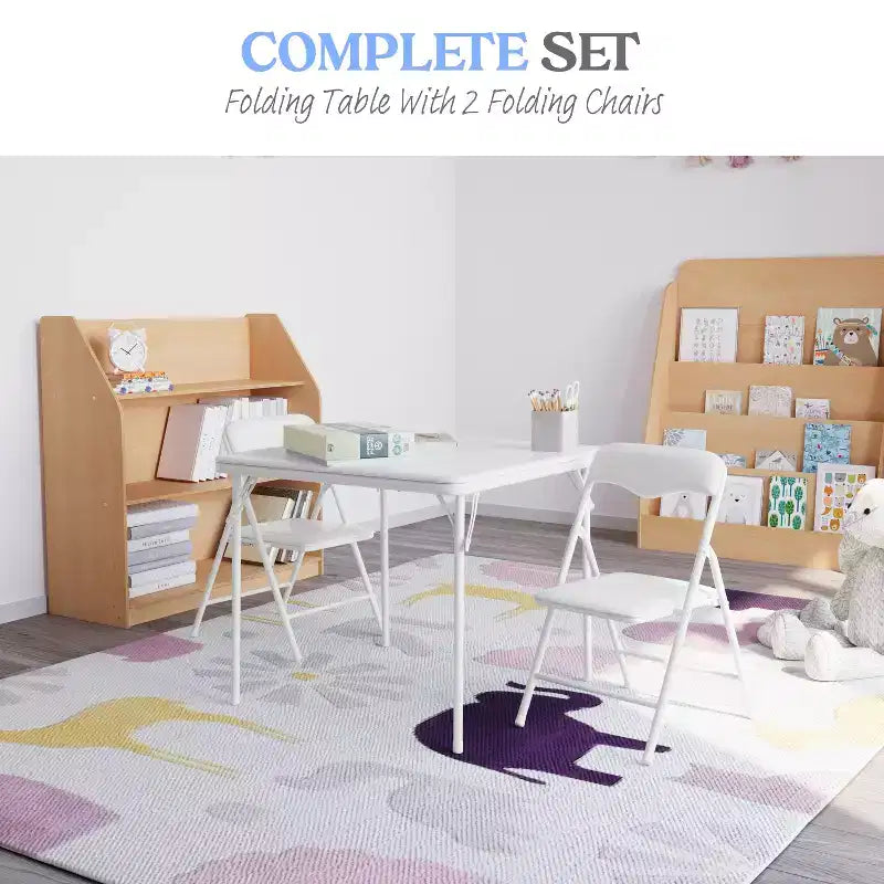 Set Tavolo e Sedie Pieghevoli per Bambini 3 Pezzi – Nero / Blu / Beige / Bianco, Posti a sedere per 2