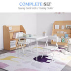Set Tavolo e Sedie Pieghevoli per Bambini 3 Pezzi – Nero / Blu / Beige / Bianco, Posti a sedere per 2