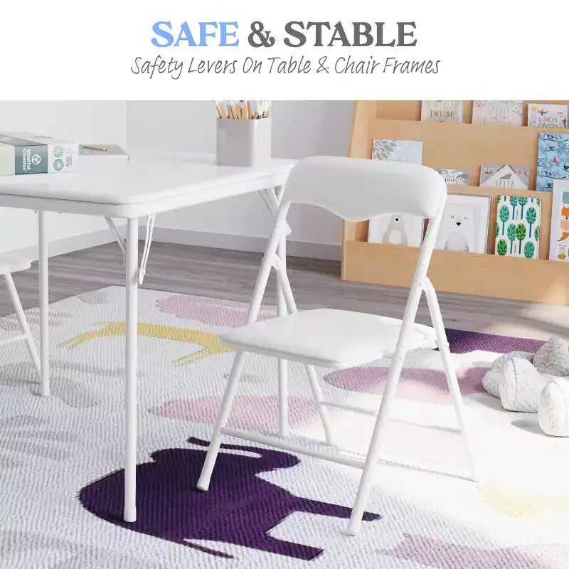 Set Tavolo e Sedie Pieghevoli per Bambini 3 Pezzi – Nero / Blu / Beige / Bianco, Posti a sedere per 2
