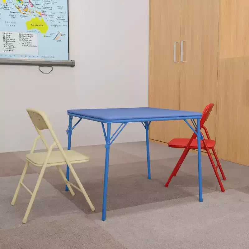 Set Tavolo e Sedie Pieghevoli per Bambini 3 Pezzi – Nero / Blu / Beige / Bianco, Posti a sedere per 2