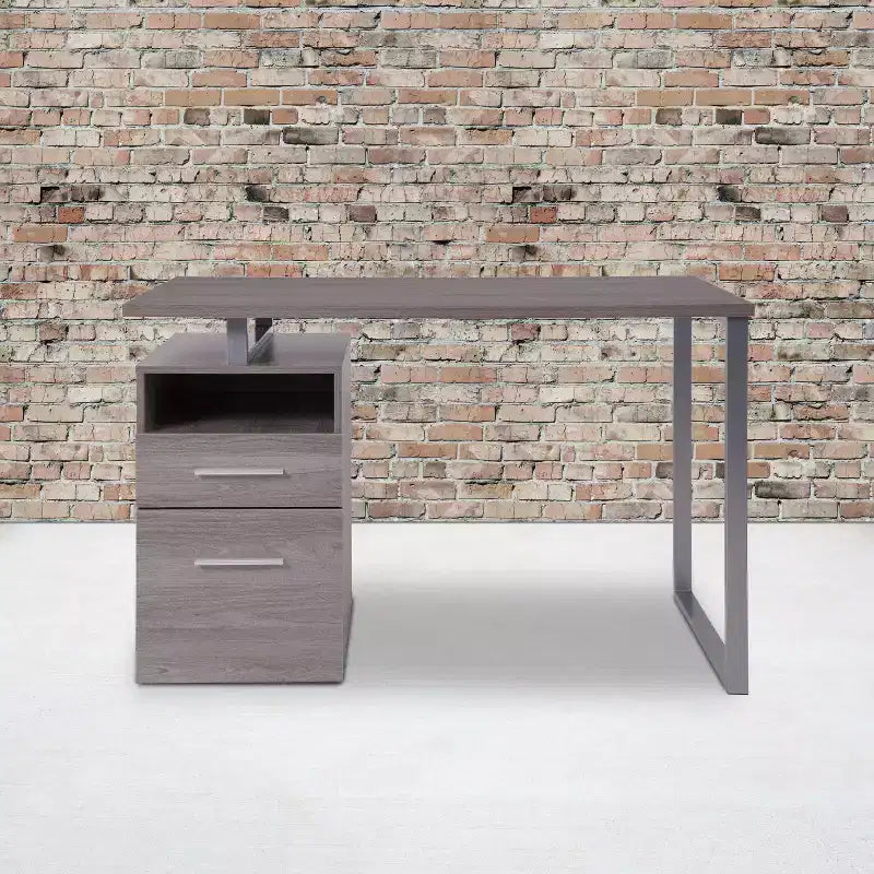 Scrivania industriale cenere scura / cenere chiara con 2 cassetti, telaio in metallo, 1 persona