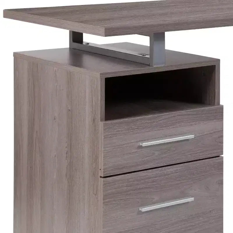 Scrivania industriale cenere scura / cenere chiara con 2 cassetti, telaio in metallo, 1 persona