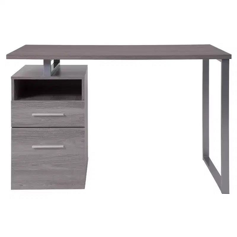 Scrivania industriale cenere scura / cenere chiara con 2 cassetti, telaio in metallo, 1 persona