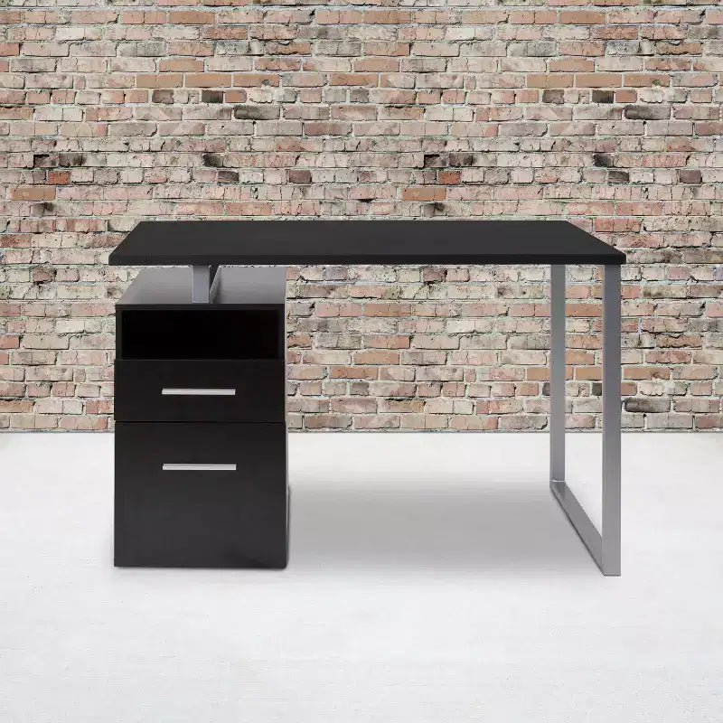 Scrivania industriale cenere scura / cenere chiara con 2 cassetti, telaio in metallo, 1 persona