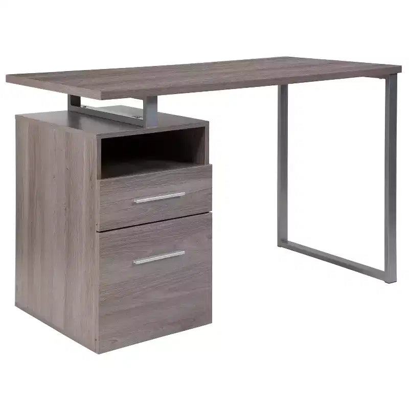 Scrivania industriale cenere scura / cenere chiara con 2 cassetti, telaio in metallo, 1 persona