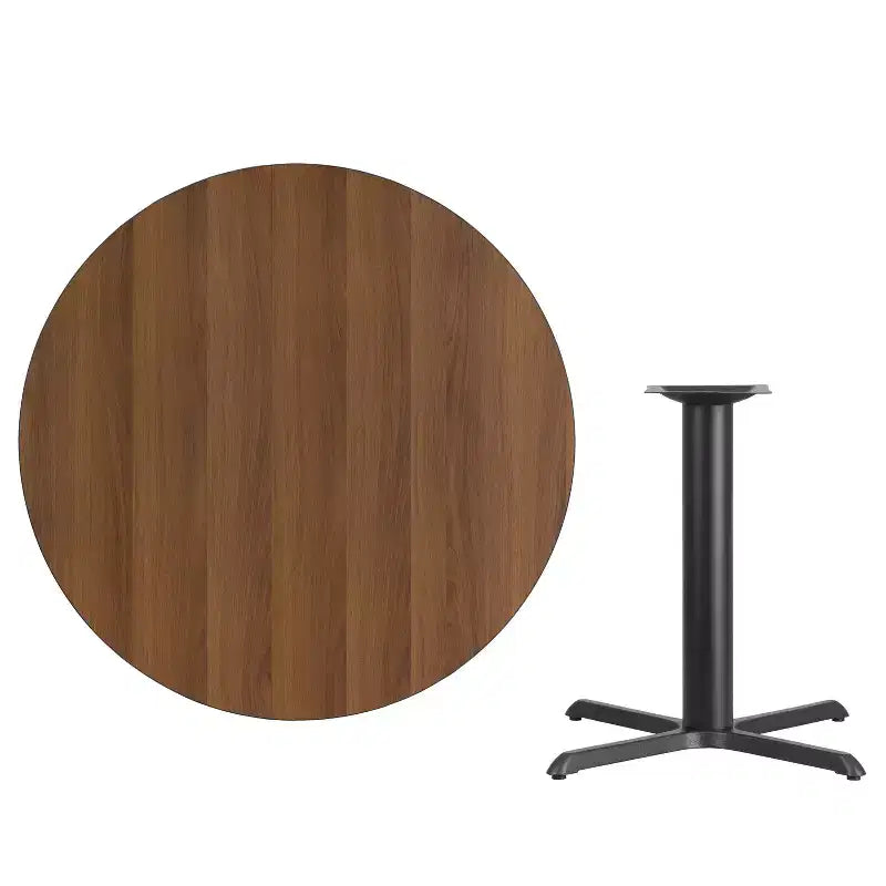 Tavolo da pranzo rotondo in laminato nero / naturale / mogano / noce, 5 posti, base a croce
