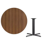 Tavolo da pranzo rotondo in laminato nero / naturale / mogano / noce, 5 posti, base a croce