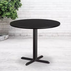 Tavolo da pranzo rotondo in laminato nero / naturale / mogano / noce, 5 posti, base a croce