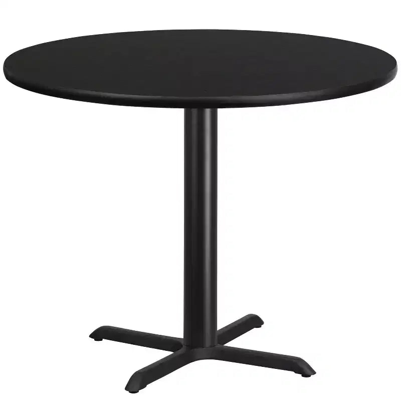 Tavolo da pranzo rotondo in laminato nero / naturale / mogano / noce, 5 posti, base a croce