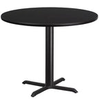 Tavolo da pranzo rotondo in laminato nero / naturale / mogano / noce, 5 posti, base a croce