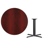 Tavolo da pranzo rotondo in laminato nero / naturale / mogano / noce, 5 posti, base a croce