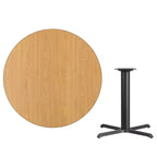 Tavolo da pranzo rotondo in laminato nero / naturale / mogano / noce, 5 posti, base a croce