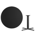 Tavolo da pranzo rotondo in laminato nero / naturale / mogano / noce, 5 posti, base a croce