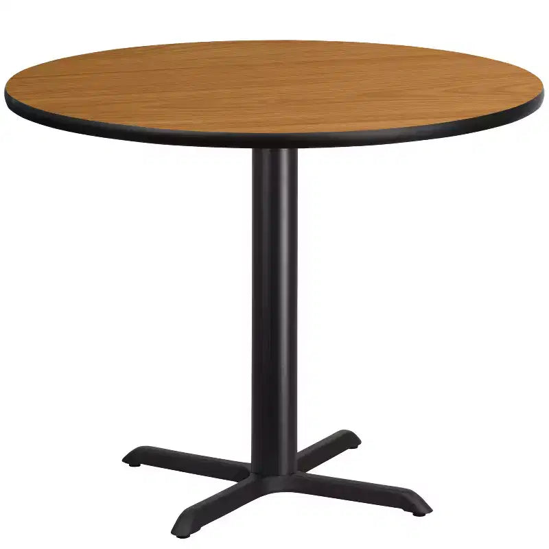 Tavolo da pranzo rotondo in laminato nero / naturale / mogano / noce, 5 posti, base a croce