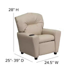 Beige/Nero/Blu/Rosa/Rosso/Marrone/Mimetico, Vinile/Microfibra/Pelle sintetica/Tessuto, Poltrona reclinabile per bambini con portabicchieri, 1 posto