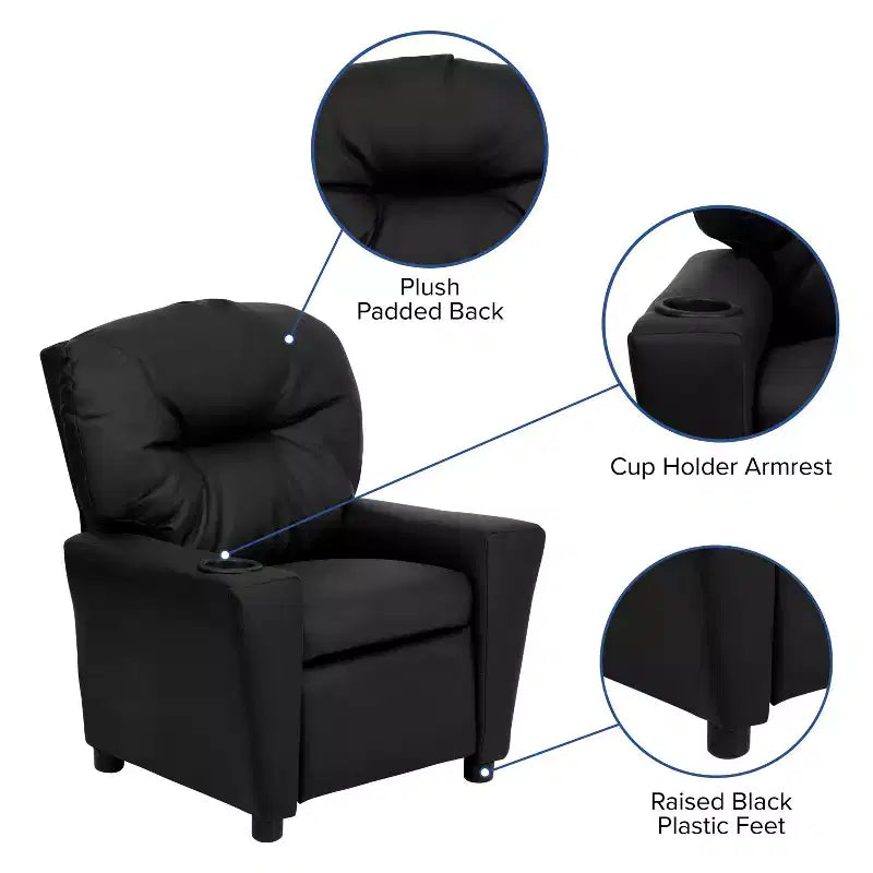 Beige/Nero/Blu/Rosa/Rosso/Marrone/Mimetico, Vinile/Microfibra/Pelle sintetica/Tessuto, Poltrona reclinabile per bambini con portabicchieri, 1 posto
